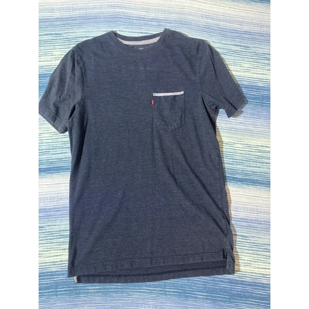 Levis Mens Small Navy Blue‎ Heather Pocket T-Shirt Short Sleeve Crew Neck Tee